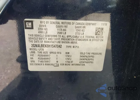 2017 Chevrolet Equinox Ls z USA, uszkodzony, nr VIN 2GNALBEK8H1547042